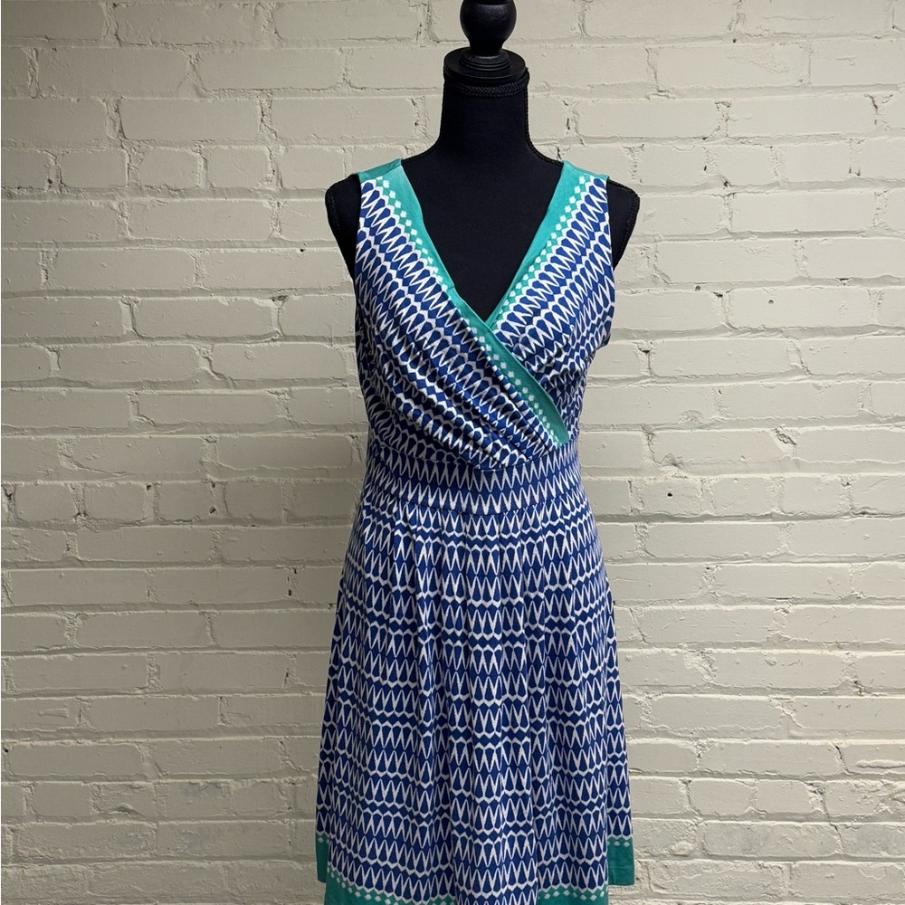 Lands’ End Blue geometric patterned Sleeveless Sundress, Size Petite Medium